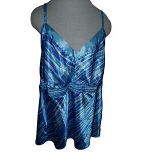 Cacique Blue Zebra Print Satin Cami Tank Top Adjustable Straps Size 18/20